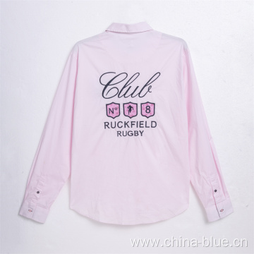 men's soft cotton pink long sleeve embroidery shirt